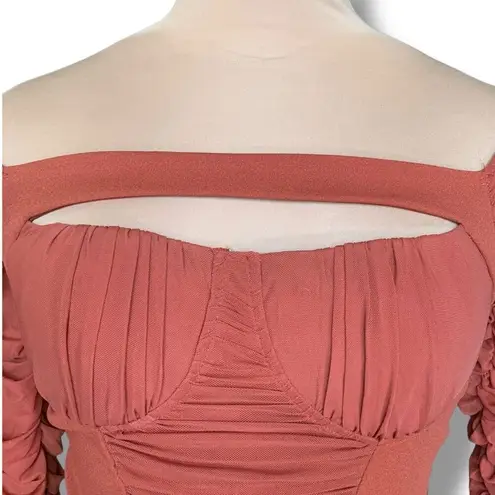MadRag Rust Orange Ruched Long Sleeve Off The Shoulder Corset Crop Top Large Size M