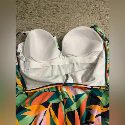 Time and Tru V Wire Detail One Piece Shirred Waist Tropical Swimsuit