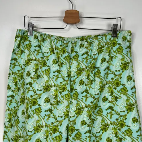 Vintage 70s Paisley Sleep Set Petite Psychedelic Dagger Collar Green Pajamas Size L