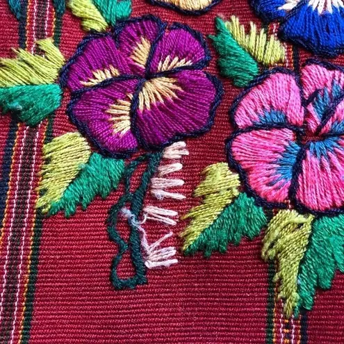Altiplano Embroidered Cotton Red Boho Tassel Bag