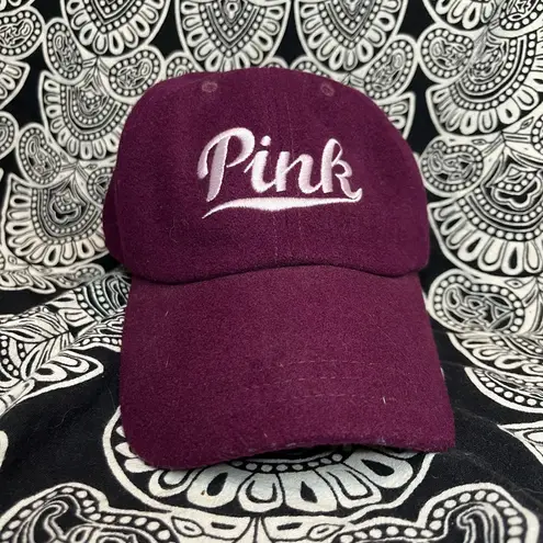 PINK - Victoria's Secret Victoria's Secret PINK Logo Wool Baseball Cap Maroon And White Logo