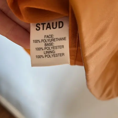 STAUD Siciliy Halter Mini Faux Leather 70s Honey Color Dress