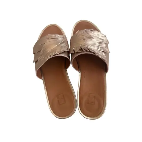 FITFLOP Rose Gold Leather Feather Cut Slide Sandals Size 8 Pink