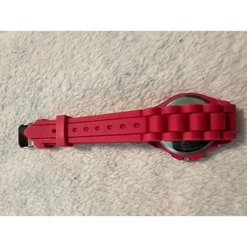 Geneva Womens Pink Silicone Watch With Rhinestone Bezel & Stainless Steel Back W