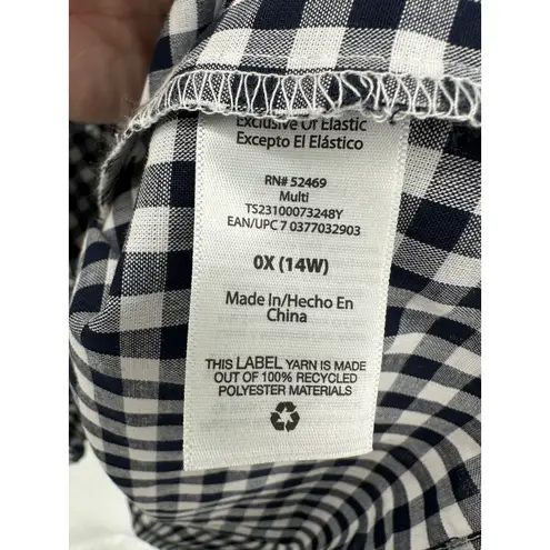 Time & Tru Top Women 0X NWT Navy Blue White Gingham Short Sleeve Sweetheart Black