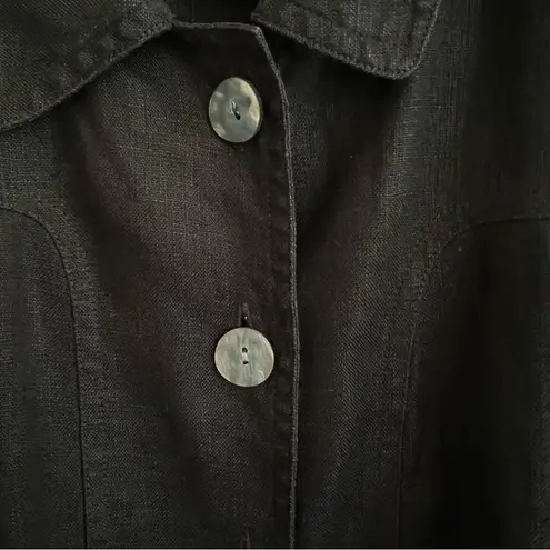 J Jill Womens Linen Button Up Jacket Sz MP Minimalist Capsule Wardrobe Lagenlook Black