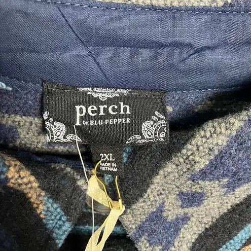 Perch by Blu Pepper Women's 2XL Aztec Print Button Up Flannel Shirt Jacket New Blue Size undefined