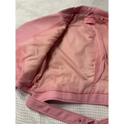 Azalea Wang Acerola Bling Rhinestone Sleeve Moto Jacket Pink 1X Pretty