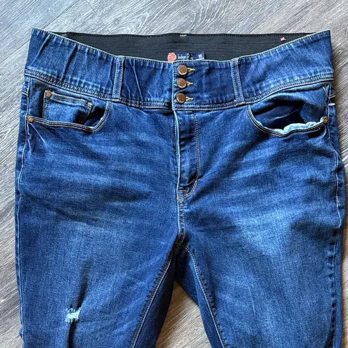 EUC INDIGO POPPY Stylish Distressed Skinny Jeans Dk Blue Raw Hem Size 18 Stretch Size L