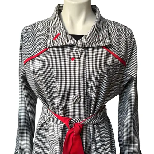 UBU Black White Gingham Check Ruffle Trim Trench Coat, Sz M Size L