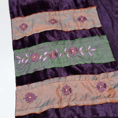 Purple Velvet Iridescent Embroidered Flowers Fairy Scarf Boho Y2K Silk Blend SEE