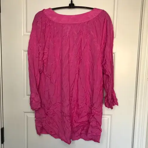 Caribbean Joe Women's Barbie Pink 100% Viscose 3/4 Sleeve Lightweight Blouse L