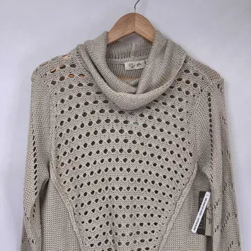 RD Style Stitchfix Grannycore Cowl Neck Sweater Womens M Tan Loose Knit NEW