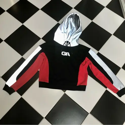 I am gia I.AM.GIA Sabrina Logo Cropped Hoodie Reflective Silver Red Black Oversized sz L