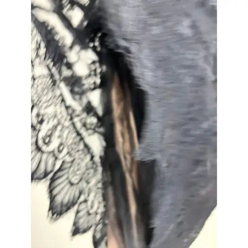 Black Lace Midi Skirt Lined Tiered Ruffle Hem Elastic Waist Size XS