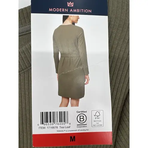 Modern Ambition Women's SZ MED Crew Neck Ribbed Dress Grean Tea Leaf Long Sleeve Green