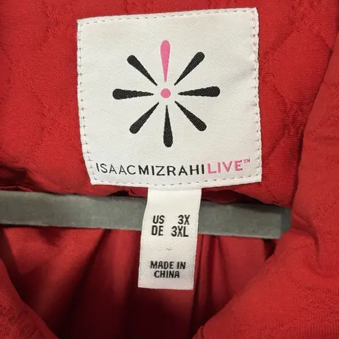 Isaac Mizrahi Live! Quilted Knit Jacquard Long Jacket Rich Red 3X Lightweight