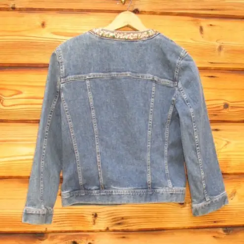 Tahari Blue Denim Beaded Jean Jacket