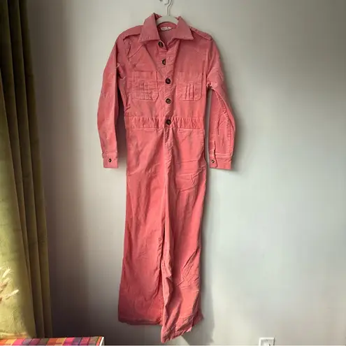 Saint Geraldine Marrs Pink Long Sleeve Velvet Corduroy Coveralls Jumpsuit S