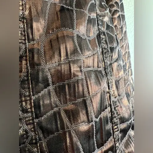 Donna Salyers Metallic Crocodile Faux Leather Jacket Large Lined Button Front Brown