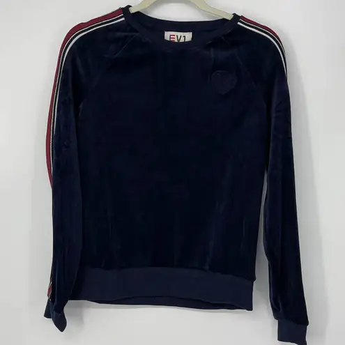 EV1 DARK BLUE VELOUR LIGHTWEIGHT SOFT STRETCH SWEATSHIRT SMALL