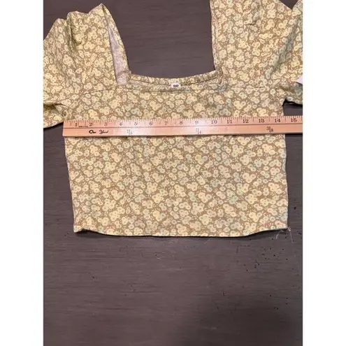 BP  Floral Print Top Square Neck Puff Sleeve Crop Top Yellow‎ XS