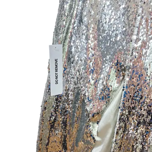 ZAFFORI silver sequin shiny diagonal maxi skirt XS