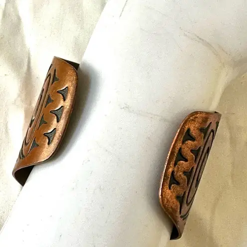 Vintage Northwest Copper solid copper double eagle tiki tribal wide cuff bracelet