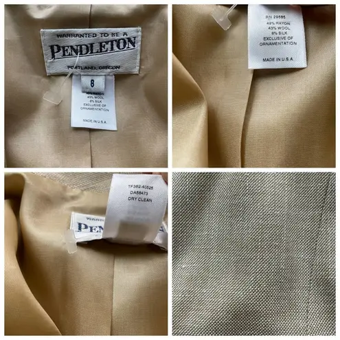 Pendleton Tweed Suit Jacket Blazer Beige Tan Size 8 Wool Silk Workwear