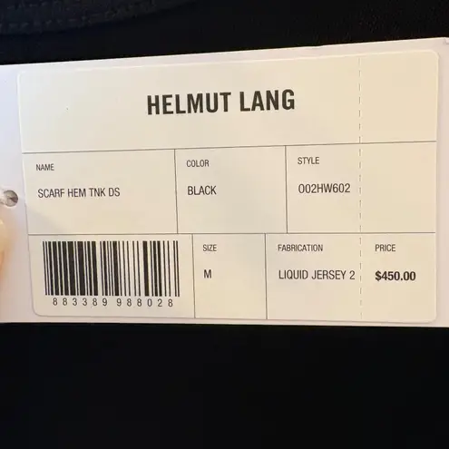 Helmut Lang NWT  Scarf Hem Tank Dress Black Size Medium