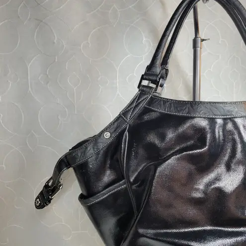 Via Spiga Womens Shoulder Bag Large Black Patent Leather Pockets Lined Hobo