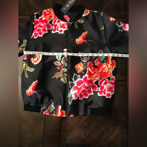 NWT Black Scarf Print Floral Satin Bomber Jacket Sz S
