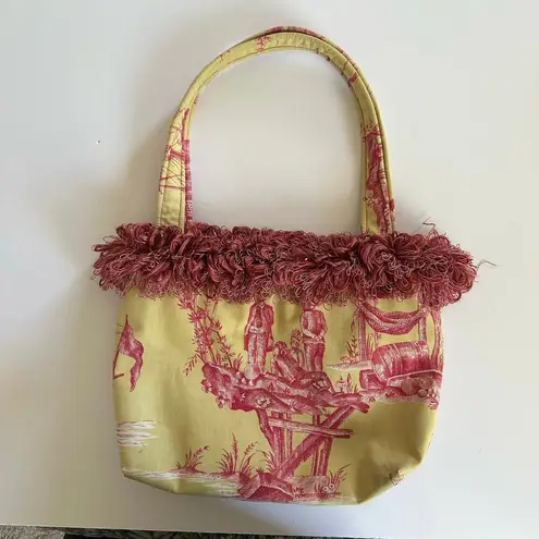 Millie Bags Yellow Pink vintage y2k fringe fabric purse, unique handbag