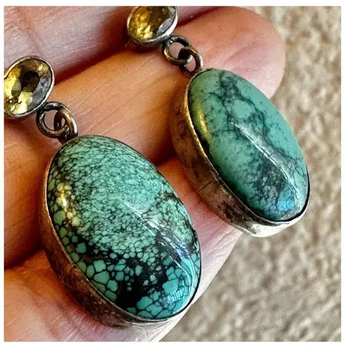 sterling silver turquoise and yellow topaz earrings Blue