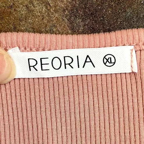 REORIA Women Square Neck Bodysuit Puff Sleeve Ribbed Corset Tops XL Pink