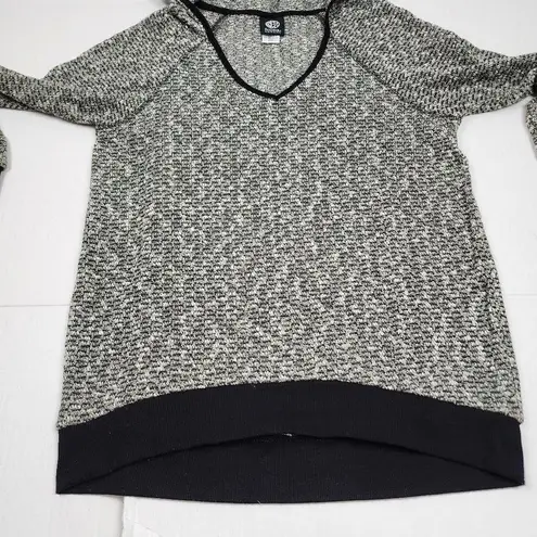 Bobeau Knit Hooded Sweater Sage Green Black Trim Semi-sheer Size M