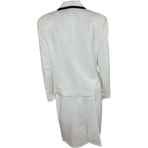 Vintage Russ Womens 2 Piece Blazer Skirt Set White Navy Sie 14 Business Casual