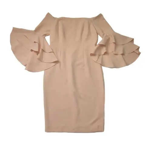 Milly NWT Selena in Peach Italian Cady Off Shoulder Slit Side Sheath Dress 14