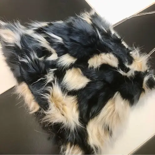 Mark By Avon Faux Fur Convertible Clutch Shoulder Bag Gray Black Cream Mobwife