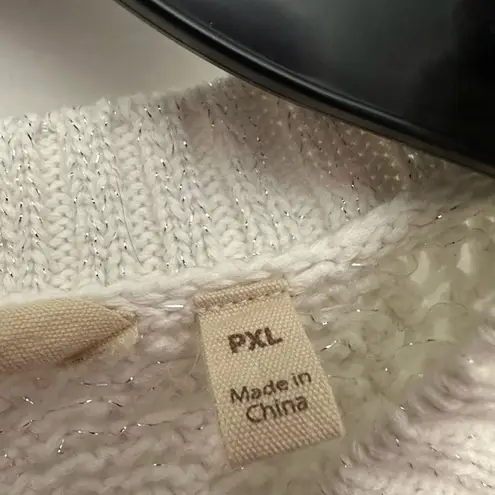 Soft Surroundings  Pointelle Sleeveless Sweater Size Petite XL Crochet Metallic