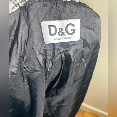 D&G Elegant Black and White Plaid Long Sleeve jacket coat dress