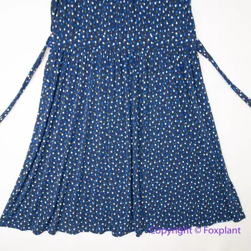 Leota women's navy blue dot print tie neck dress with waist tie, size XL