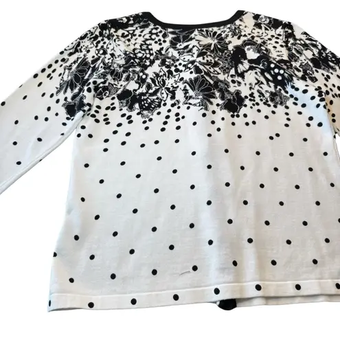 Christopher & Banks NWT Cardigan Black White Polka Dot 100% Cotton Sweater Med