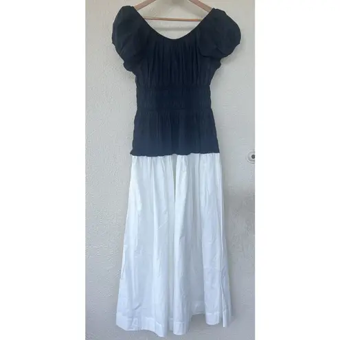 Doen Enya Pleated Organic Cotton Maxi Dress M Two Tone Ruched Romantic Feminine Black Size M