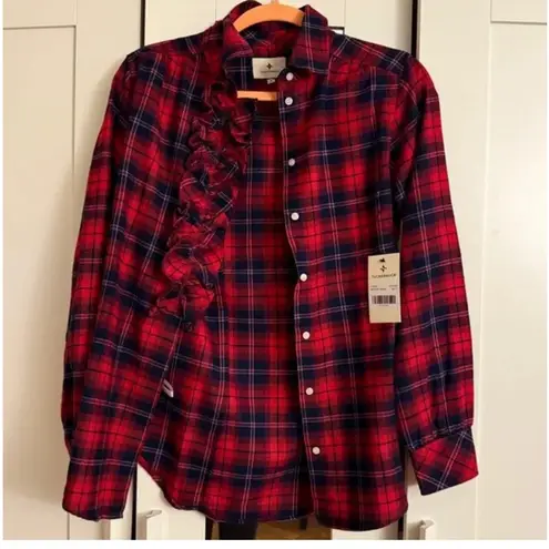Tuckernuck NWT red plaid front ruffle button down top small