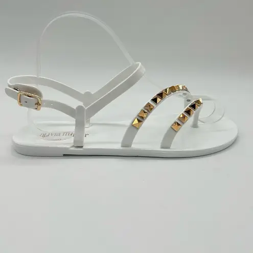 Olivia Miller Sandals Womens 7 White Studded Ankle Strap Sandal New