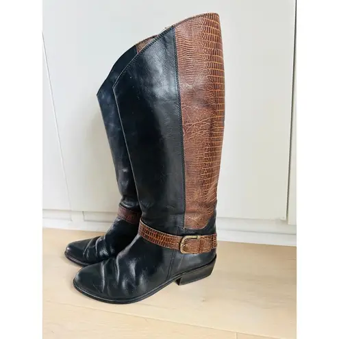 Bandolino Vintage 80s Leather Riding Boots Size 7 Low Heel Black/Brown Soft Girl Aesthetic