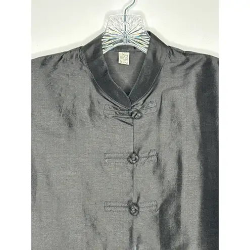 Vintage 100% Thai Silk Jacket Black Mandarin Collar Frog Buttons large
