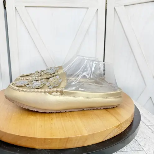 Lands’ End Snowflake Fur Lined Moccasin Slipper Loafer Metallic Gold Size 8 Gold