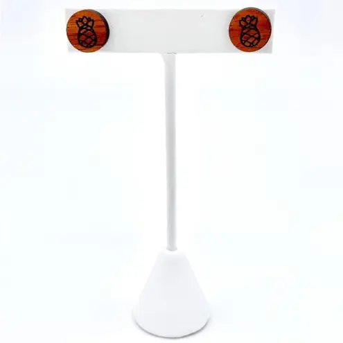 Hand Crafted KOA Wood Pineapple Engraved Circle Stud Earrings